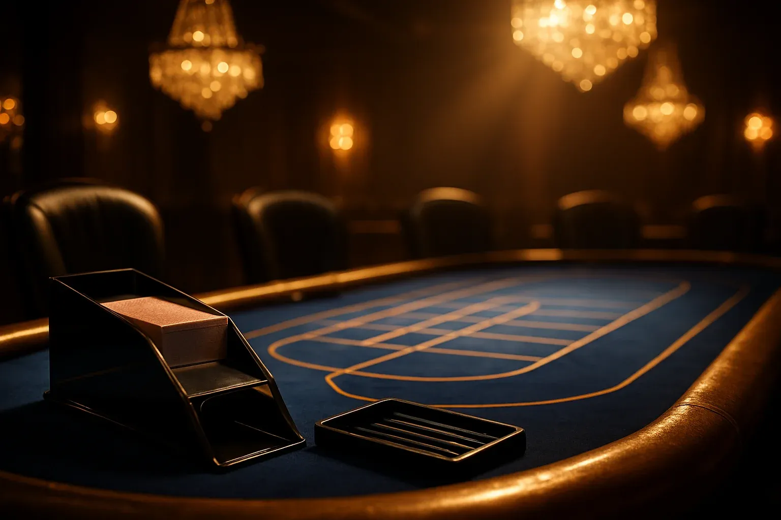 Hyperrealistic wide shot of luxury live baccarat table in Philippine casino studio